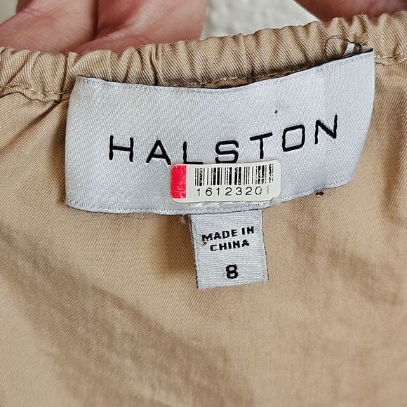 HALSTON Bari Jumpsuit Tan Cargo Pockets Size 8 - Picture 10 of 14